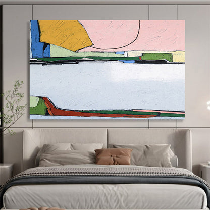 “Pink - Yellow Geometric Blocks” Abstract Acrylic Painting On Canvas DKH541