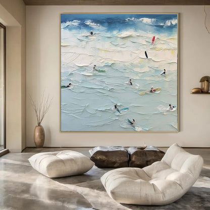 “Textured Surfing Scene” – Impasto - Style Seascape Painting CT1070