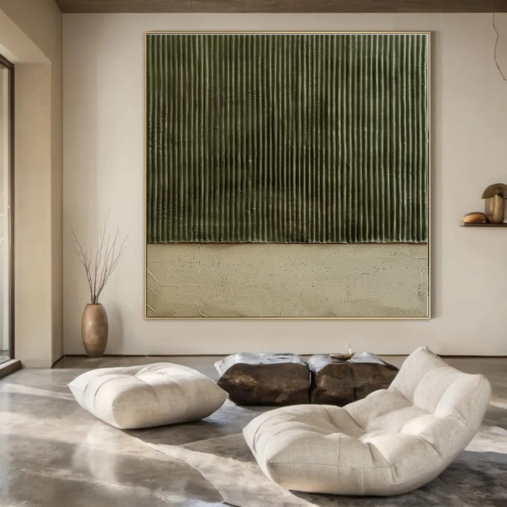 Green Corrugated Texture - Minimalist Textured Acrylic Painting CT1382
