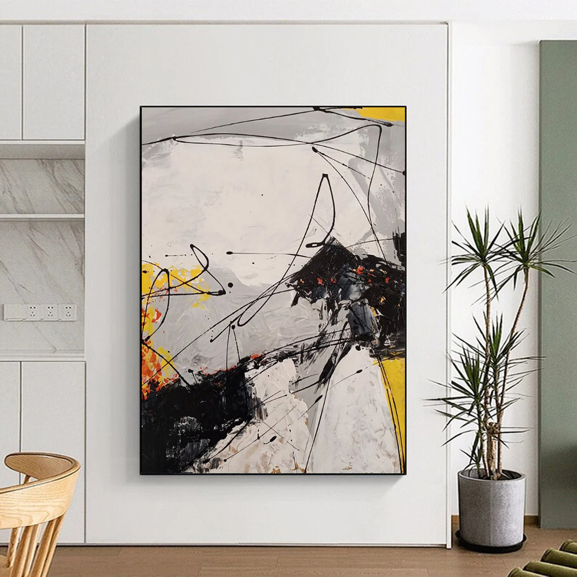 “Dynamic Black - White - Color Abstraction” - Abstract Expressionist Painting On Canvas DTP054