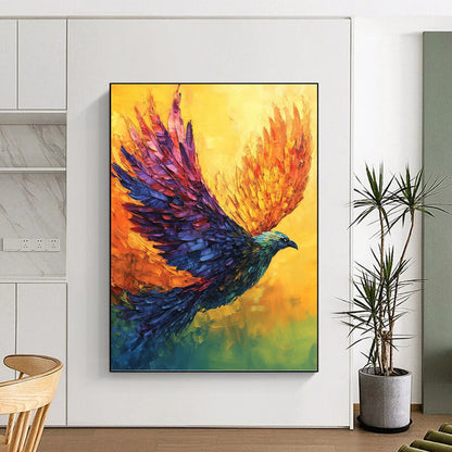 “Colorful Flying Phoenix” - Impasto Bird Painting On Canvas DKH1656