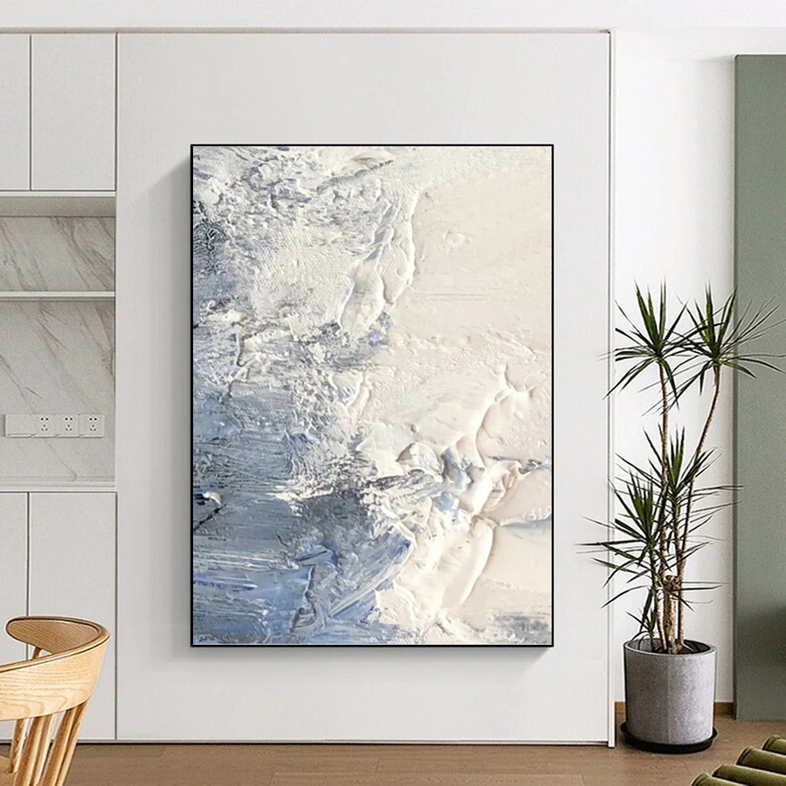 White & Blue Textured Surface - Abstract Textured Painting On Canvas DKH1265