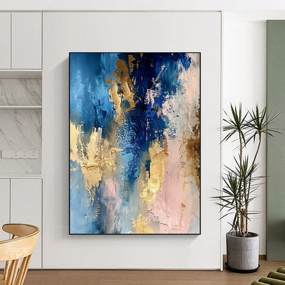 “Blue - Gold - Pink Abstract Blend” - Abstract Expressionist Painting On Canvas DTP072
