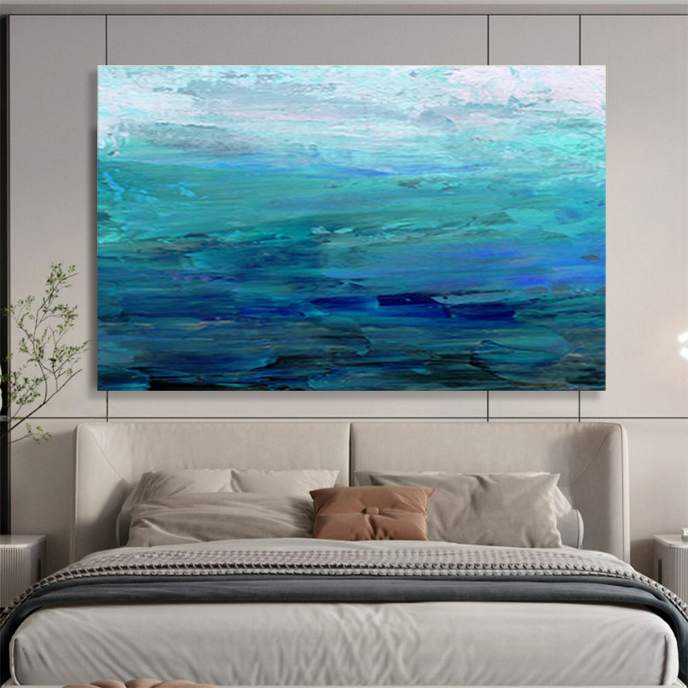 “Cool Blue Abstract Seascape” Abstract Impressionist Painting On Canvas DKH377