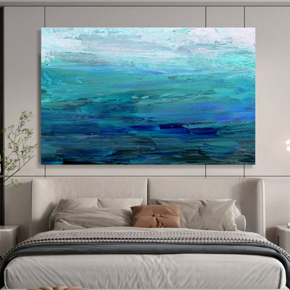 “Cool Blue Abstract Seascape” Abstract Impressionist Painting On Canvas DKH377