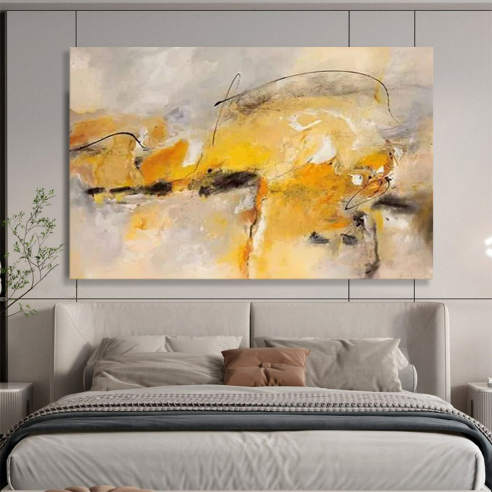 “Yellow - Gray Abstract Lines” Abstract Oil Painting On Canvas DKH431