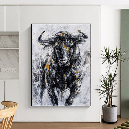 Textured Bull with Gold Highlights - Wildlife Painting On Canvas DKH1455