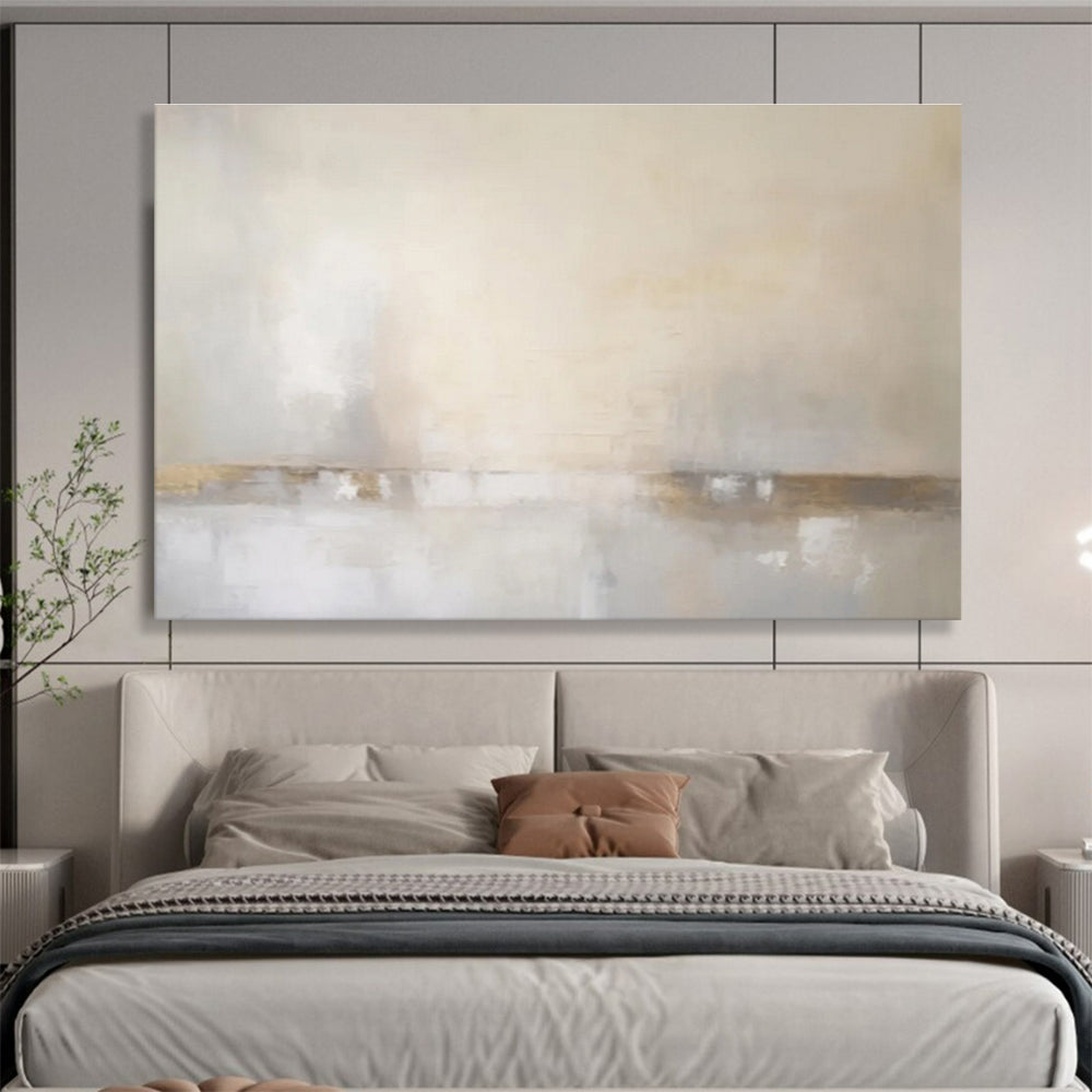 “Beige & Gray Subtle Horizon” Abstract Landscape Painting On Canvas DKH331