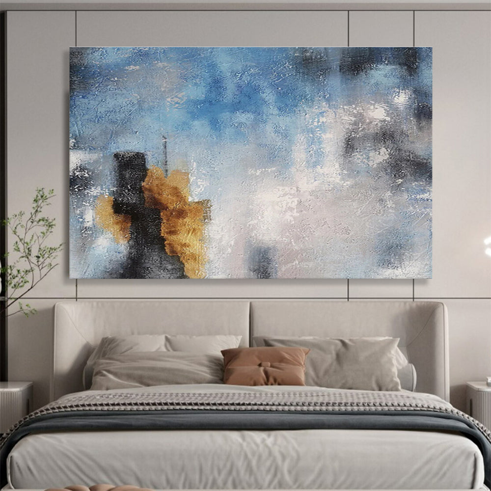 Blue And Gray Abstract With Golden Accents Painting On Canvas DKH653
