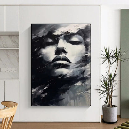“Monochrome Abstract Face” – Expressive Oil Painting On Canvas CT2130