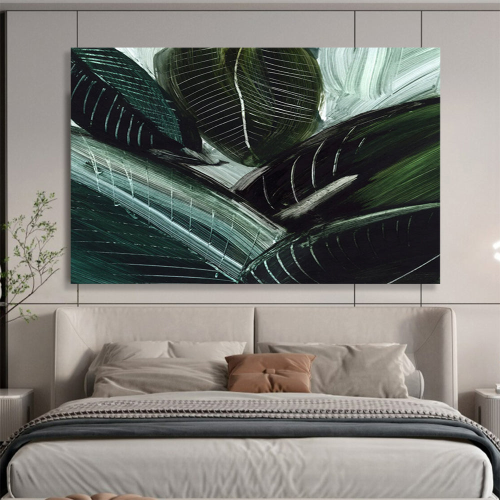 “Dark Green Leafy Abstract” Botanical Abstract Painting On Canvas DLZ144