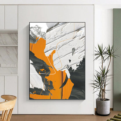 “Dynamic Forms” - Orange, White, Gray & Black Abstract Lines Painting On Canvas DKH1528