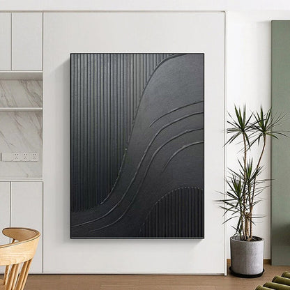 Dynamic Black Textured Abstract - Abstract Painting On Canvas DKH1482
