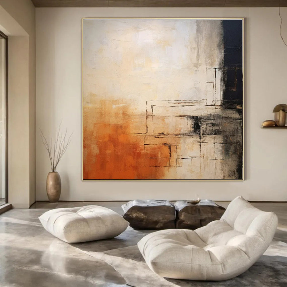 Warm Tones with Black Lines - Abstract Geometric Acrylic On Canvas CT1335