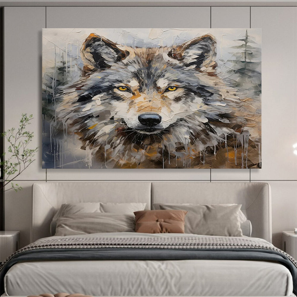 “Textured Wolf Portrait” Animal Painting On Canvas DLZ078