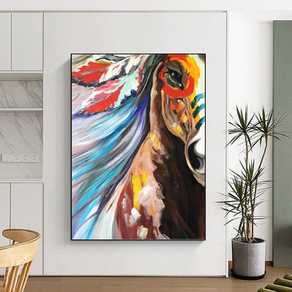 Colorful Horse with Feathered Headdress - Equine Painting On Canvas DKH1426