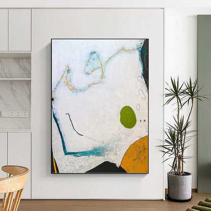 “Textured Abstract with White, Blue, Orange, and Green (Repeated)” - Playful Mixed - Media Painting On Canvas DKH1110