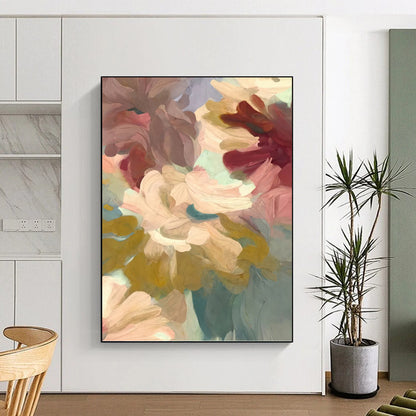 Blush and Teal Floral Dream - Ethereal Flower Painting On Canvas DKH1353