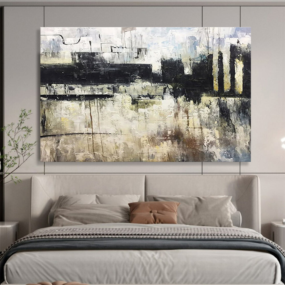 “Urban Grunge Abstract” - Gray, Black, White Textured Abstract Painting On Canvas DKH717