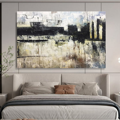 “Urban Grunge Abstract” - Gray, Black, White Textured Abstract Painting On Canvas DKH717
