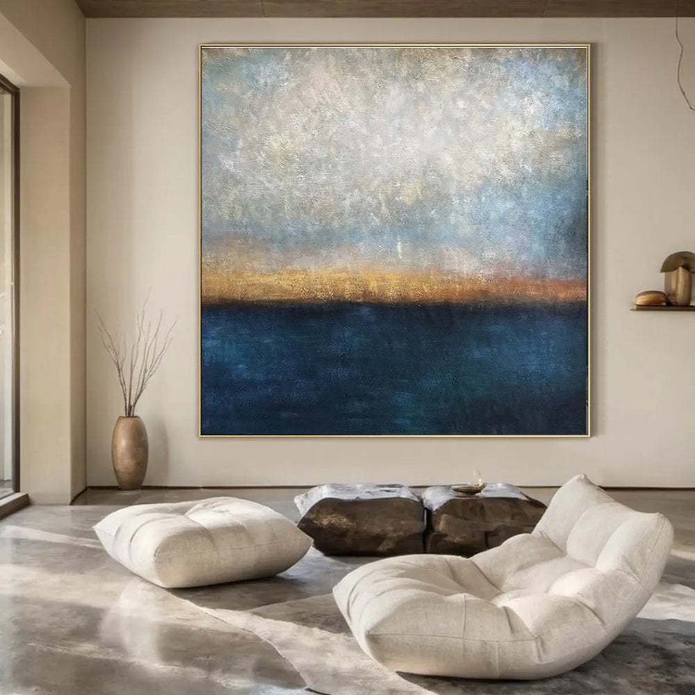 Muted Blues, Greys & Golds, Horizon Line - "Eternal Dusk" - Abstract Landscape Oil Painting CT1441