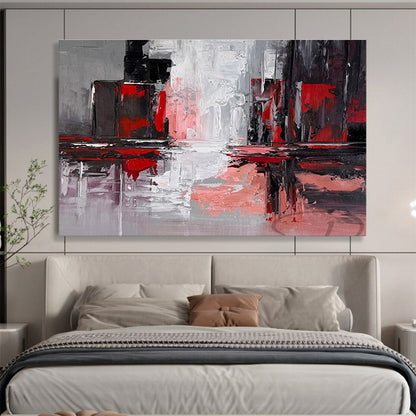 Red and Gray Urban Reflections Cityscape Inspired Abstract Painting On Canvas DKH263