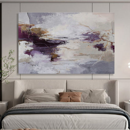 Purple, White, and Gold Abstract “Mystic Regal Fusion” Painting On Canvas DKH134