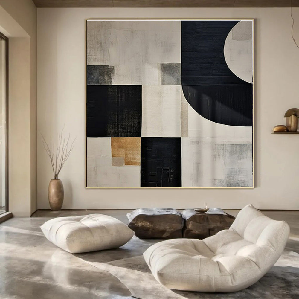 Mixed - neutral Geometric Blocks - Abstract Geometric Acrylic Painting CT1373