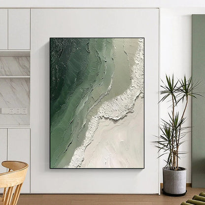 “Textured Green & White Abstract” - Abstract Painting On Canvas CT2353