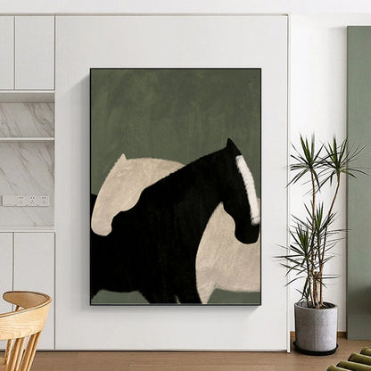 Abstract Black and White Horse Silhouettes - Equine Painting On Canvas DKH1411