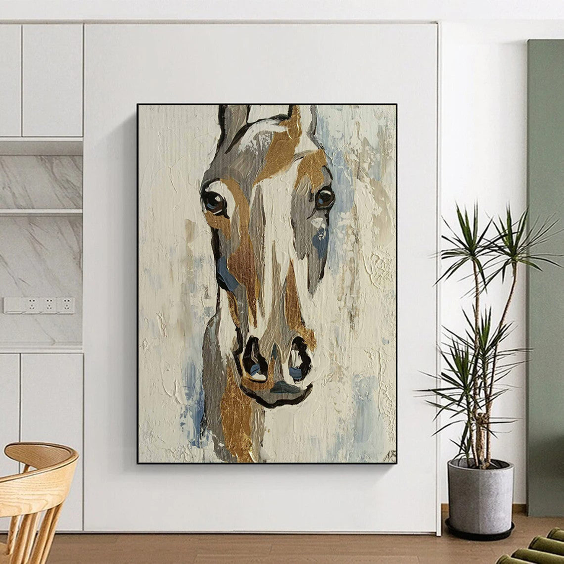 “Gilded Equine Glimpse” - Gold - Accented Horse Head Painting On Canvas CT2186