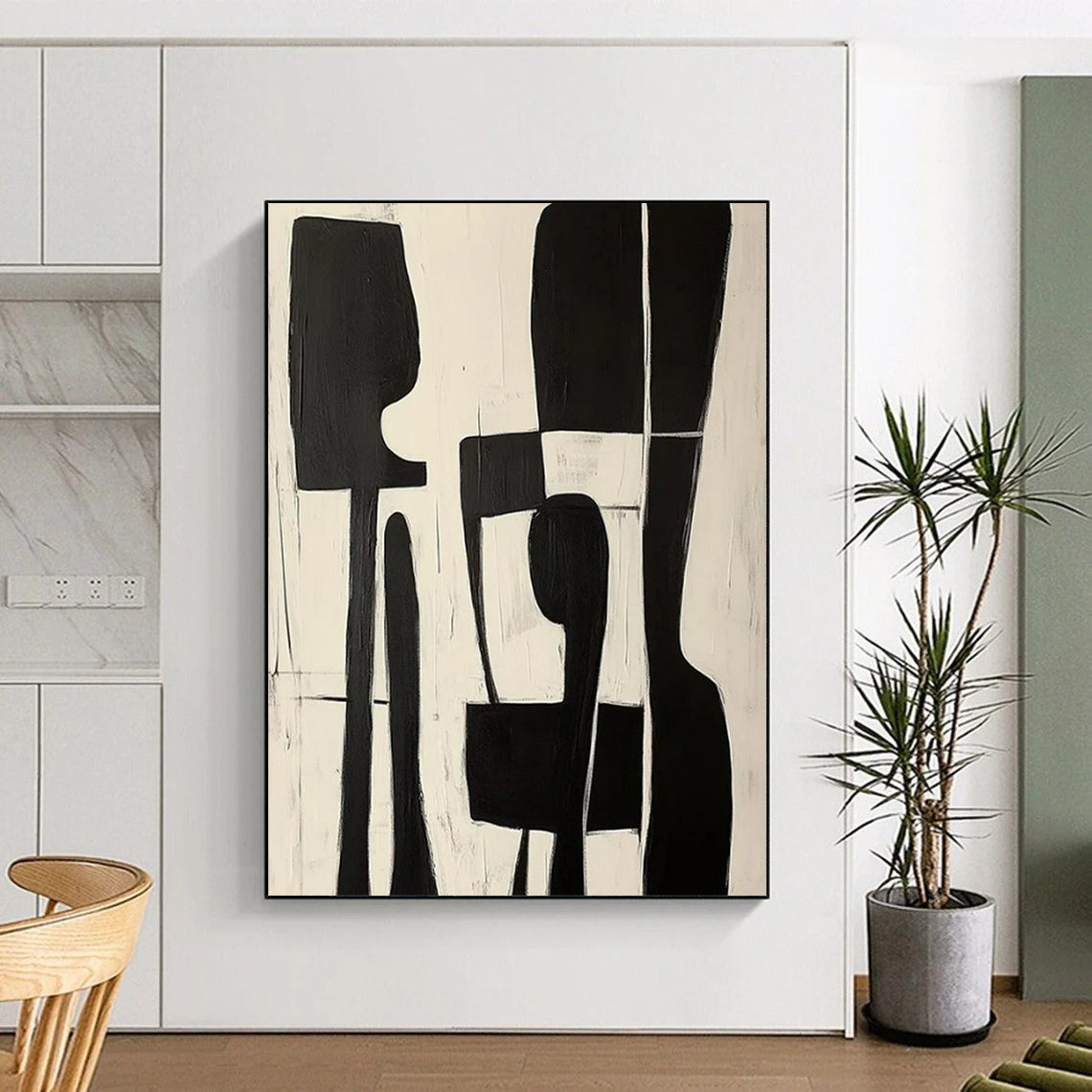 “Black & White Organic Abstract” - Abstract Painting CT2368