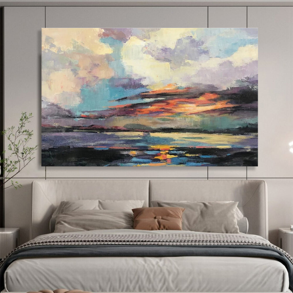 Colorful Sunset Sky Over Water Painting On Canvas DKH197