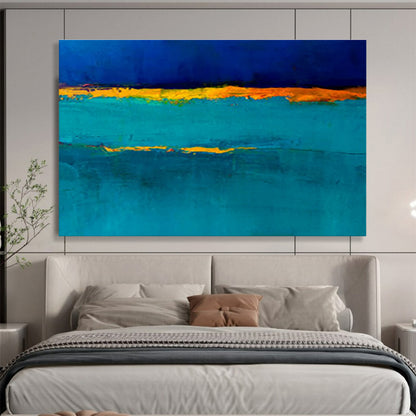 “Blue & Orange Bands” Abstract Color - Field Painting On Canvas DKH383