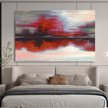 “Red & Gray Abstract Reflection” Abstract Expressionist Painting On Canvas DKH384