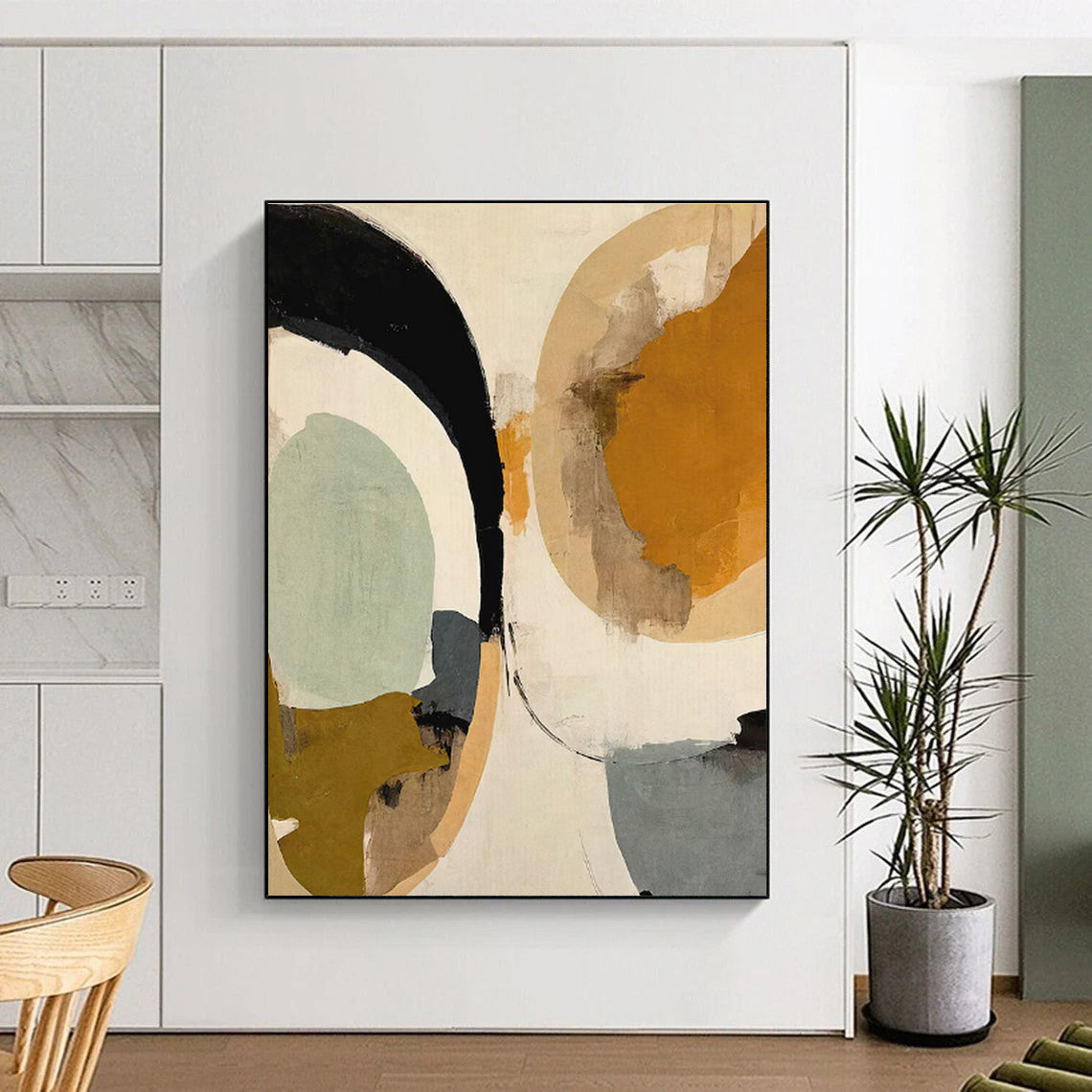 Circular Shapes in Warm Tones, “Sunny Circles” - Abstract Geometric Acrylic Painting CT0741