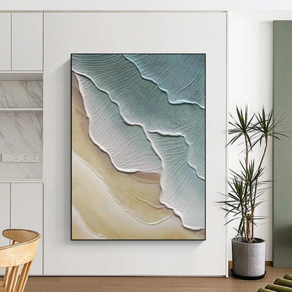 “Green, Beige Textured Layers ‘Earth’s Rhythm’” - Impasto Abstract Landscape Painting On Canvas DTP342