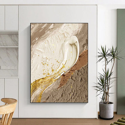 Elegant Beige, White, and Gold Abstract - Abstract Painting On Canvas DKH1487