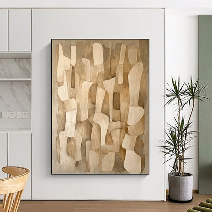 “Beige Abstract Shapes” - Modernist Geometric Painting On Canvas DTP021