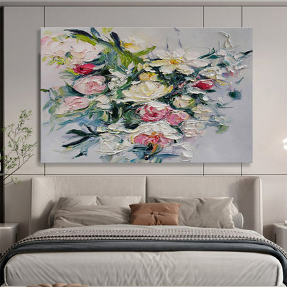 Textured Floral Bouquet in Soft Tones Painting On Canvas DKH661