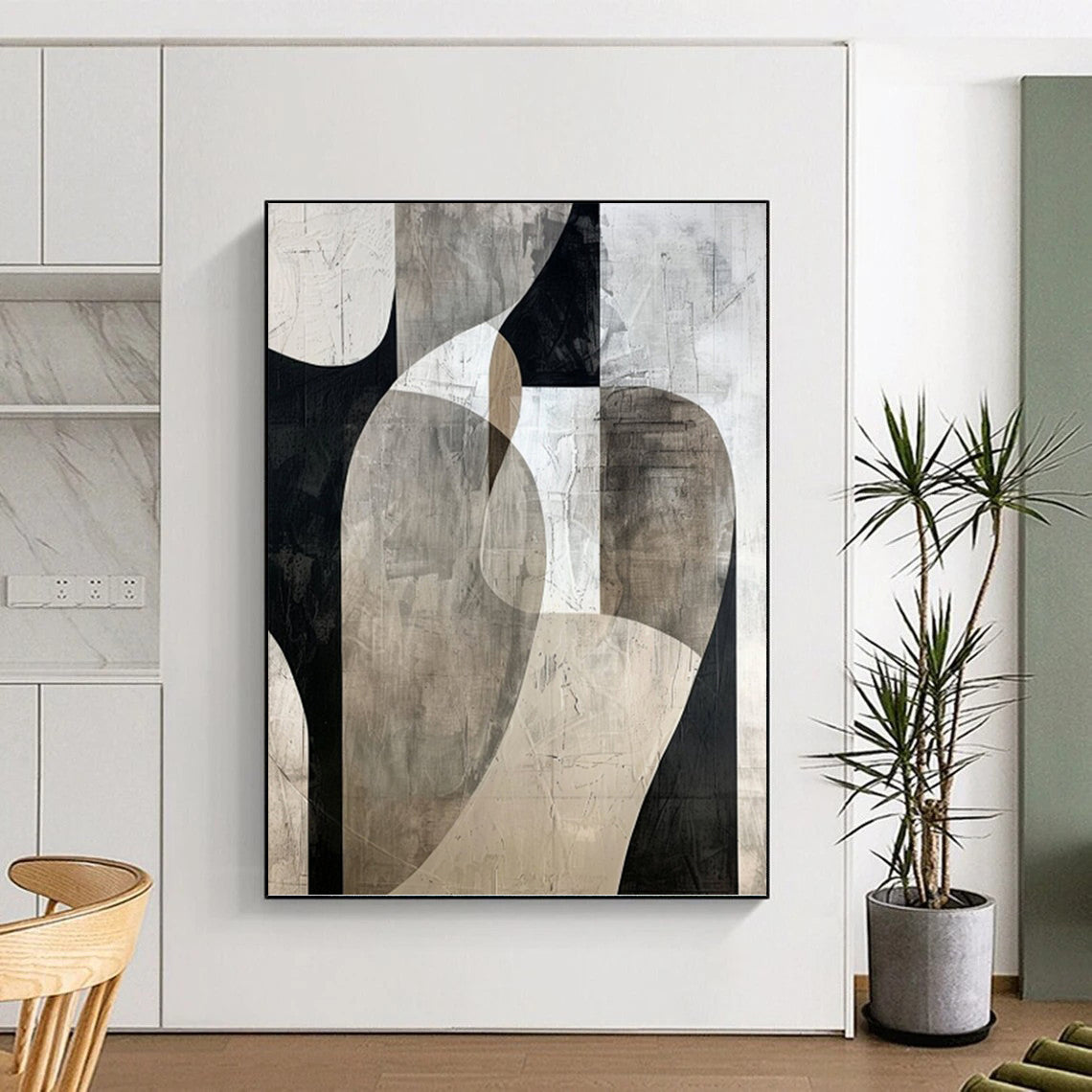 Monochrome Abstract Shapes - Abstract Painting On Canvas DKH1312