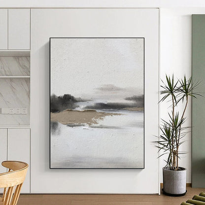 “Neutral Textured Waterscape” - Abstract Landscape Painting On Canvas DKH1672