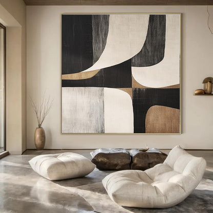 Neutral Curved Geometrics - Abstract Geometric Acrylic Painting CT1372