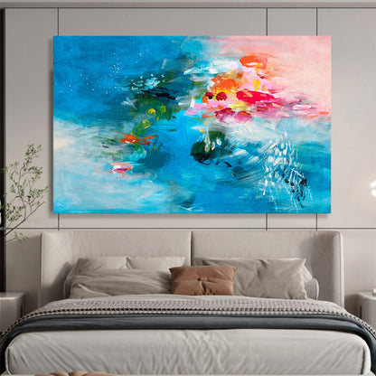 “Blue - Hued Abstract Floral - Vivid Flowers in a Sea of Blue” Painting On Canvas DKH030