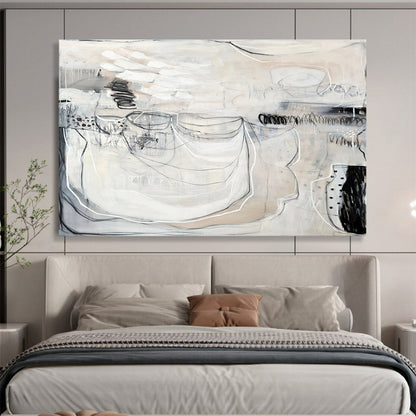 Monochrome Abstract with Linear Details “Ethereal Monochrome” Painting On Canvas DKH074