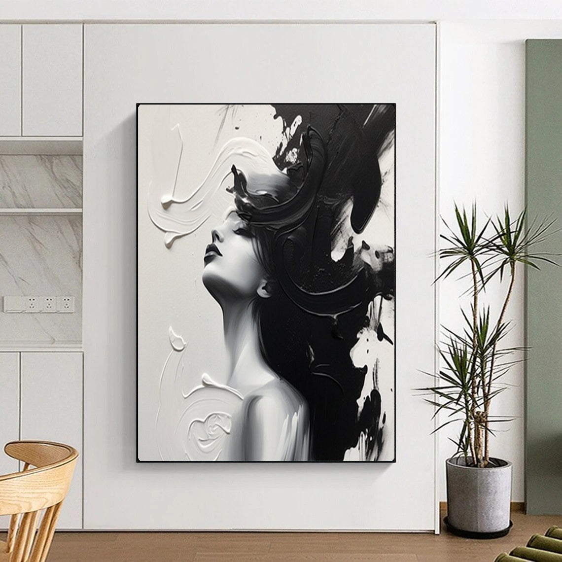 “Monochrome Abstract Woman” – Textured Impressionistic Portrait Painting On Canvas CT2143