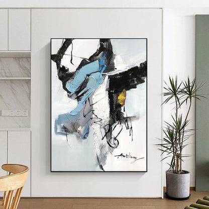“Blue and Black Abstract Intrigue” – Dynamic Abstract Acrylic CT2086