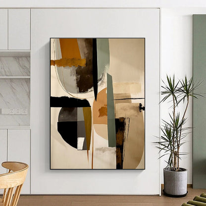 Earth - Toned Geometric Assemblage, “Modern Mosaic” - Abstract Geometric Acrylic Painting CT0753