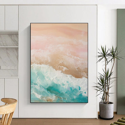 Pastel Ocean Waves, “Blush Beach” - Abstract Seascape Acrylic Painting CT0751