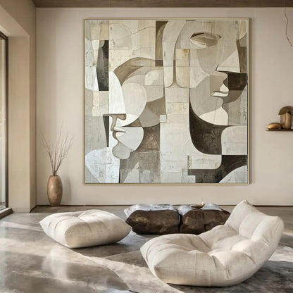 Monochrome Geometric Faces - Cubist - inspired Acrylic Painting CT1388